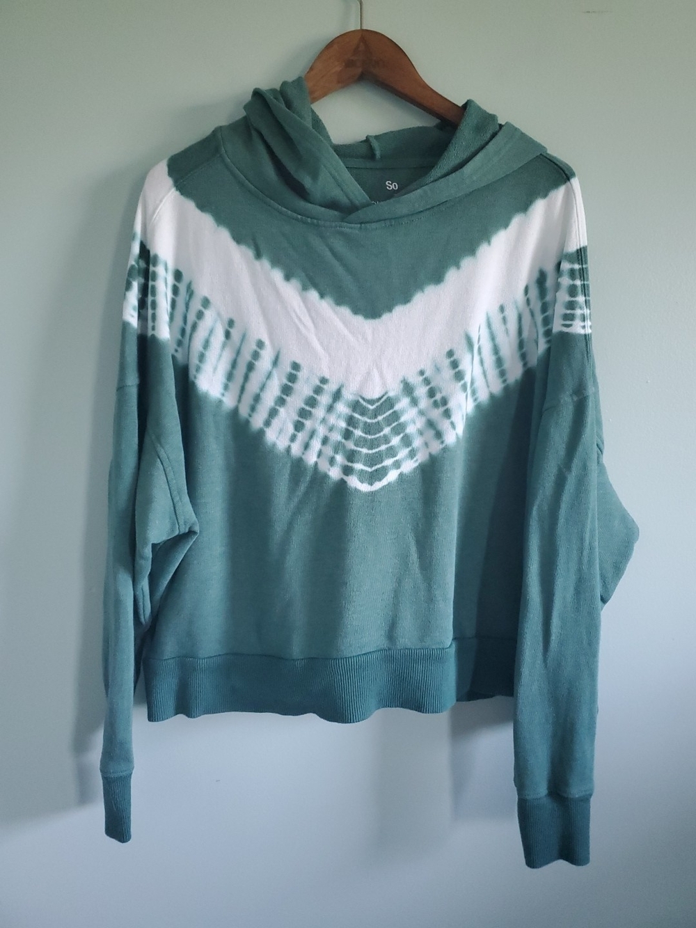 SO Green and White Tie-Dye Hooded Sweater